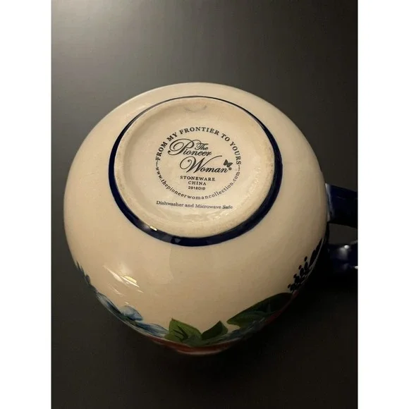 Pioneer Woman Spring Bouquet Red Cobalt Blue Floral Stoneware Big Mug 19oz - Picture 4 of 5